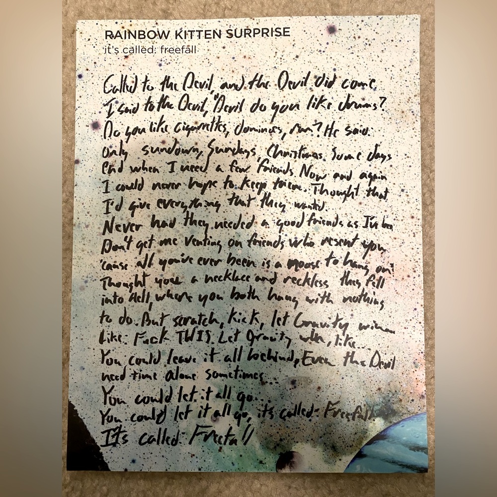 Rainbow kitten surprise lyric sheet